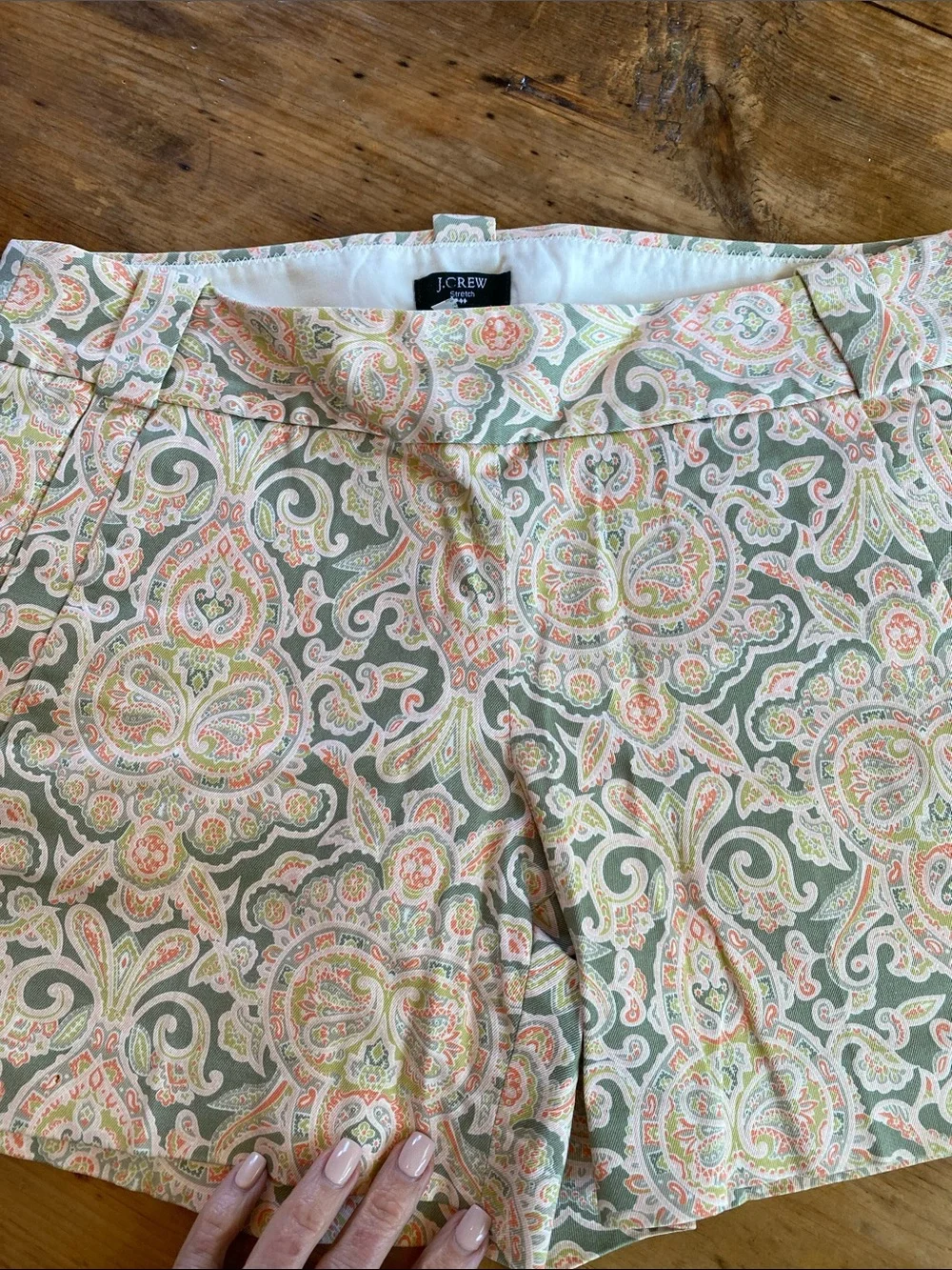 J. Crew Women's Paisley Print Shorts in Sage Green and Peach